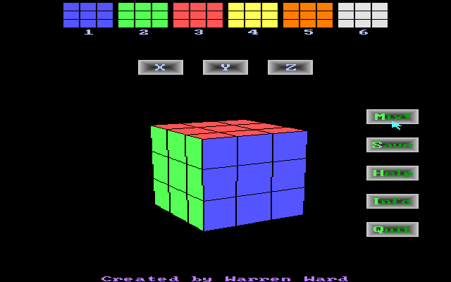 3DCube (DOS) screenshot: The opening screen showing a solved cube.
