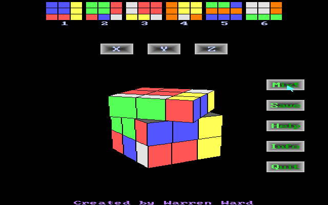 3DCube (DOS) screenshot: The process of scrambling the cube.