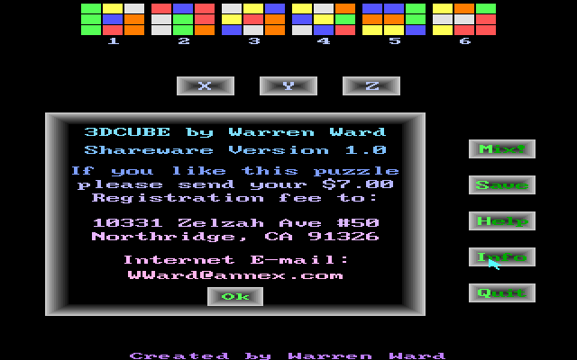 3DCube (DOS) screenshot: Game info.
