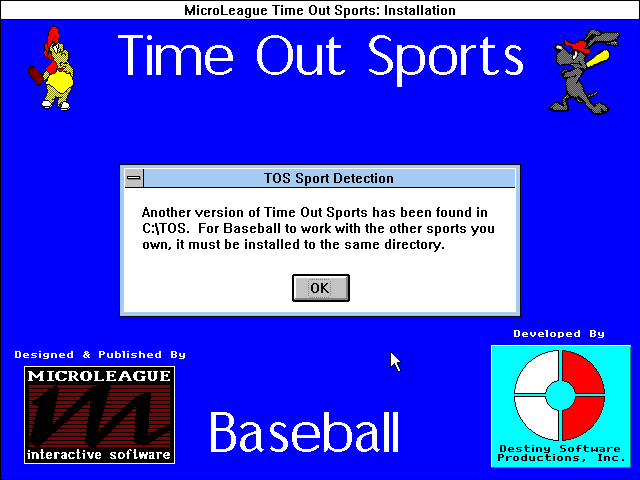 Time Out Sports: Baseball (Windows 3.x) screenshot: Title is seen in the installation
