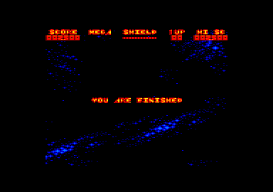 Mega Phoenix (Amstrad CPC) screenshot: I lost all my lives. Game over.