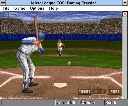 Time Out Sports: Baseball (Windows 3.x) screenshot: Ready to strike a thrown ball with a bat