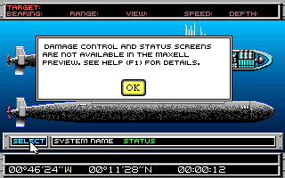688 Attack Sub (DOS) screenshot: The preview release was much smaller and left out some functionality.