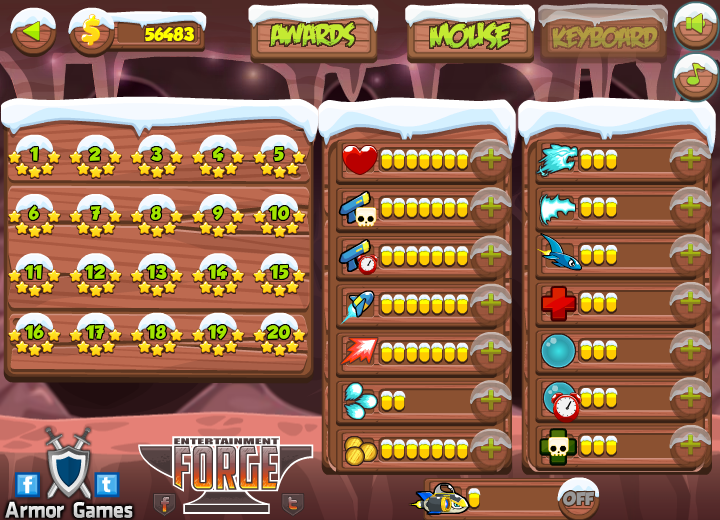 Bear in Super Action Adventure 2 (Browser) screenshot: Stage overview and upgrades