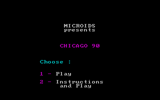 Chicago 90 (DOS) screenshot: Pre-game menu (CGA)