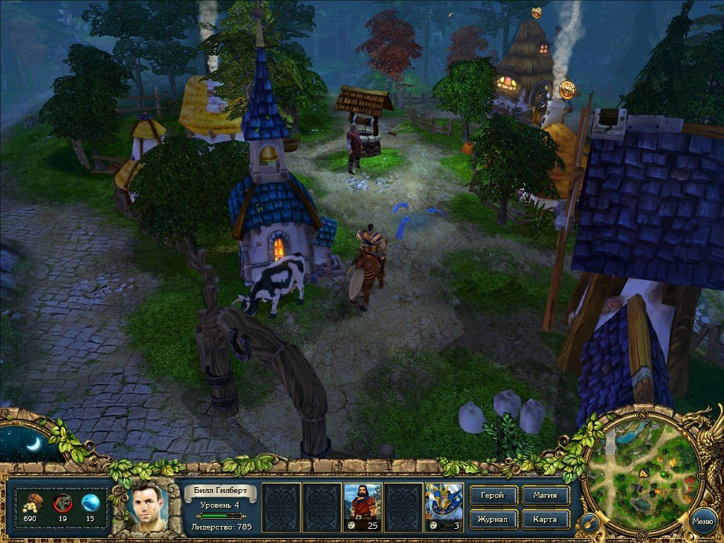 King's Bounty: The Legend (Windows) screenshot: In a village at night (Russian)