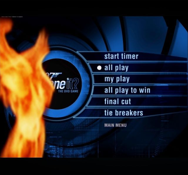 Scene It? 007 Edition (DVD Player) screenshot: The main game is played on the board. When players are tasked with answering a question the DVD Master refers to this menu