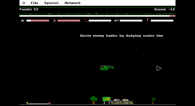 Armor Alley (DOS) screenshot: On screen ticker tape help