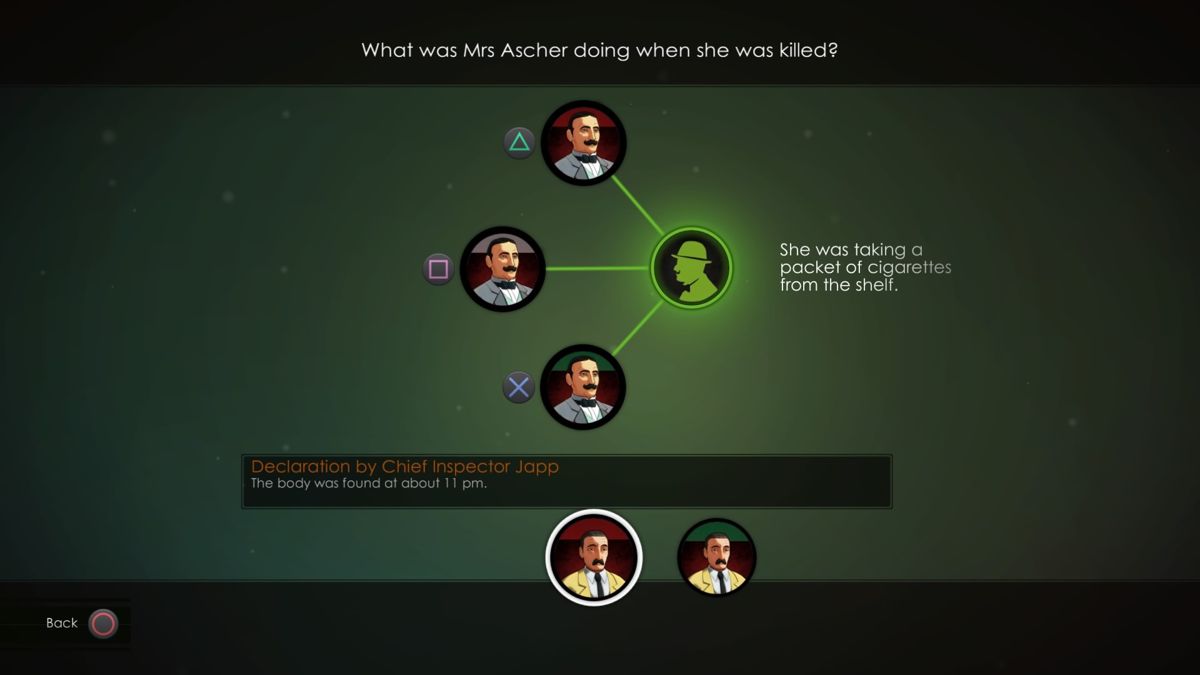 Agatha Christie: The ABC Murders (PlayStation 4) screenshot: Piecing the clues together