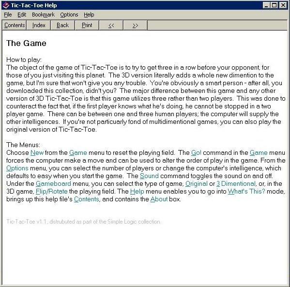 Tic-Tac-Toe (Windows) screenshot: The game has a comprehensive help file that opens in a new window