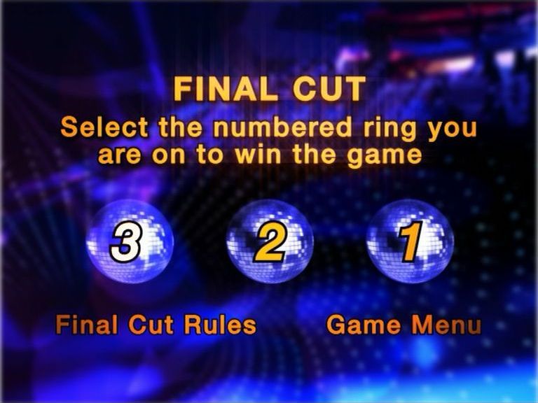 Scene It?: Music (DVD Player) screenshot: This screen introduces the Final Cut questions. These are asked when the player reaches the Final Cut area but fails to answer the All Play To Win question