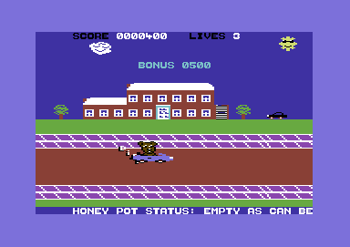Scare Bear (Commodore 64) screenshot: Killed a snake by running over it