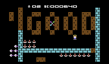Saracen (Commodore 64) screenshot: The brown crates can be blasted through - good