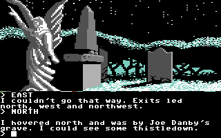 Scapeghost (Commodore 64) screenshot: The beginning locations take place in a cemetery