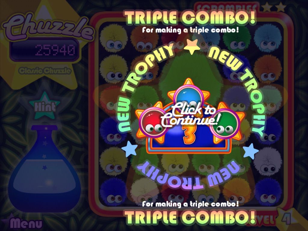 Chuzzle: Deluxe (Windows) screenshot: My first trophy - for making a triple combo