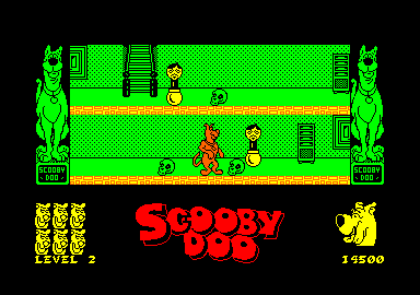 Scooby-Doo (Amstrad CPC) screenshot: You need to jump over skulls.