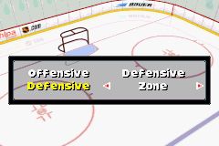 NHL Hitz 20-03 (Game Boy Advance) screenshot: You can also switch up your team's offensive and defensive strategy if things aren't going your way.
