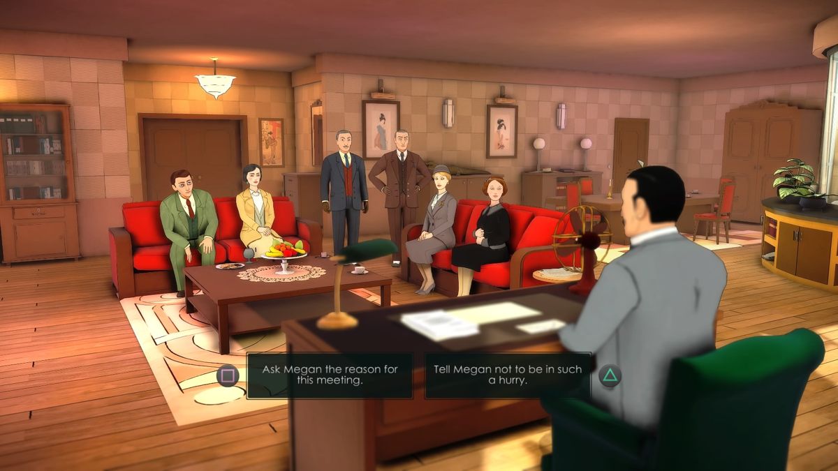 Agatha Christie: The ABC Murders (PlayStation 4) screenshot: Gathering everyone for some update, but not for final revelation just yet