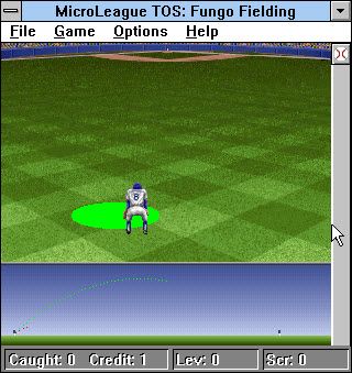 Time Out Sports: Baseball (Windows 16-bit) screenshot: Catching the flying ball
