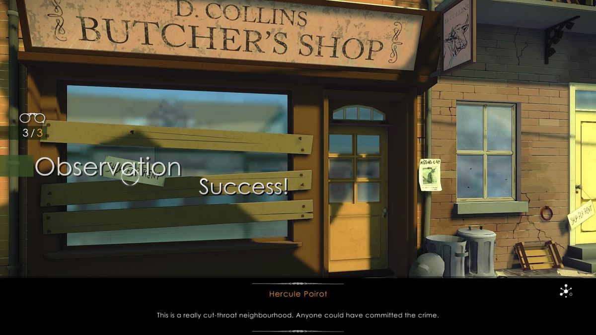 Agatha Christie: The ABC Murders (PlayStation 4) screenshot: Observation mode requires you to pinpoint certain areas that prove your theory