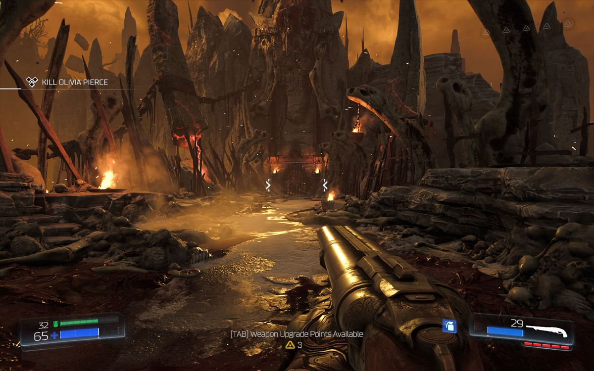 Doom (Windows) screenshot: The marine arrives on Mars, carrying the super shotgun.