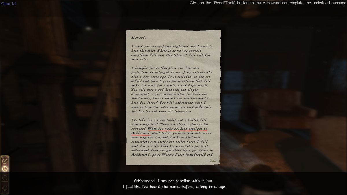 Darkness Within 2: The Dark Lineage (Director's Cut Edition) (Windows) screenshot: Also back is the 'thinking system', where you can find clues and have Howard 'think' about them.