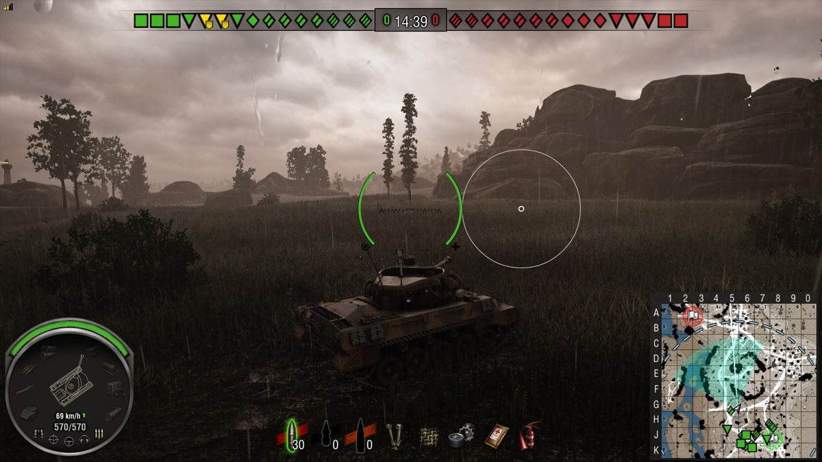 World of Tanks (PlayStation 4) screenshot: Version 1.18 (Update 3.5) - first new map is a variation of Mines map with more realistic heavy rain effect without thunders and flashes as on the rain maps used thus far