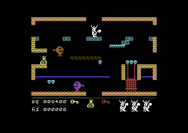 Brian Bloodaxe (Commodore 64) screenshot: Who knew that strange-looking creatures could walk on thin air