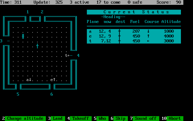 Air Traffic Controller (DOS) screenshot: Things get complicated!