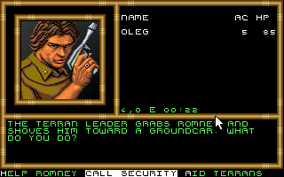Buck Rogers: Matrix Cubed (DOS) screenshot: You'll be presented with moral choices in the game
