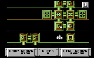 Bulldog (Commodore 64) screenshot: Beginning the game; blast enemy installations...