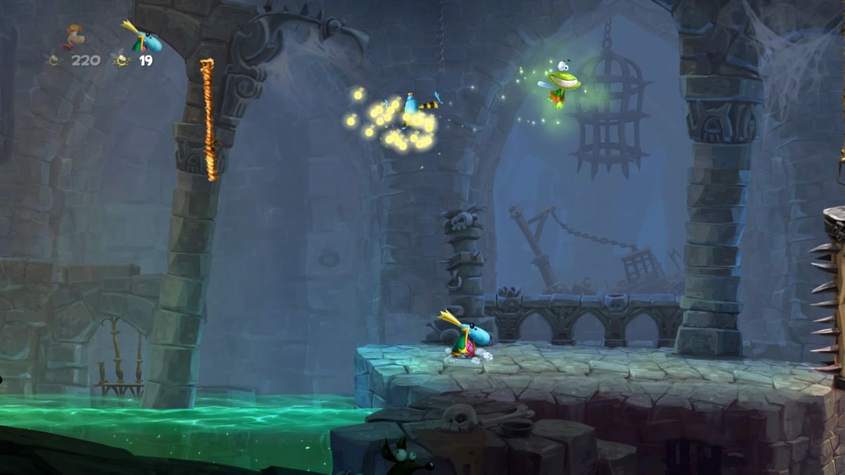 Rayman Legends (PlayStation 4) screenshot: Level starts with rock spikes