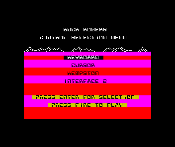 Buck Rogers: Planet of Zoom (ZX Spectrum) screenshot: Control selection