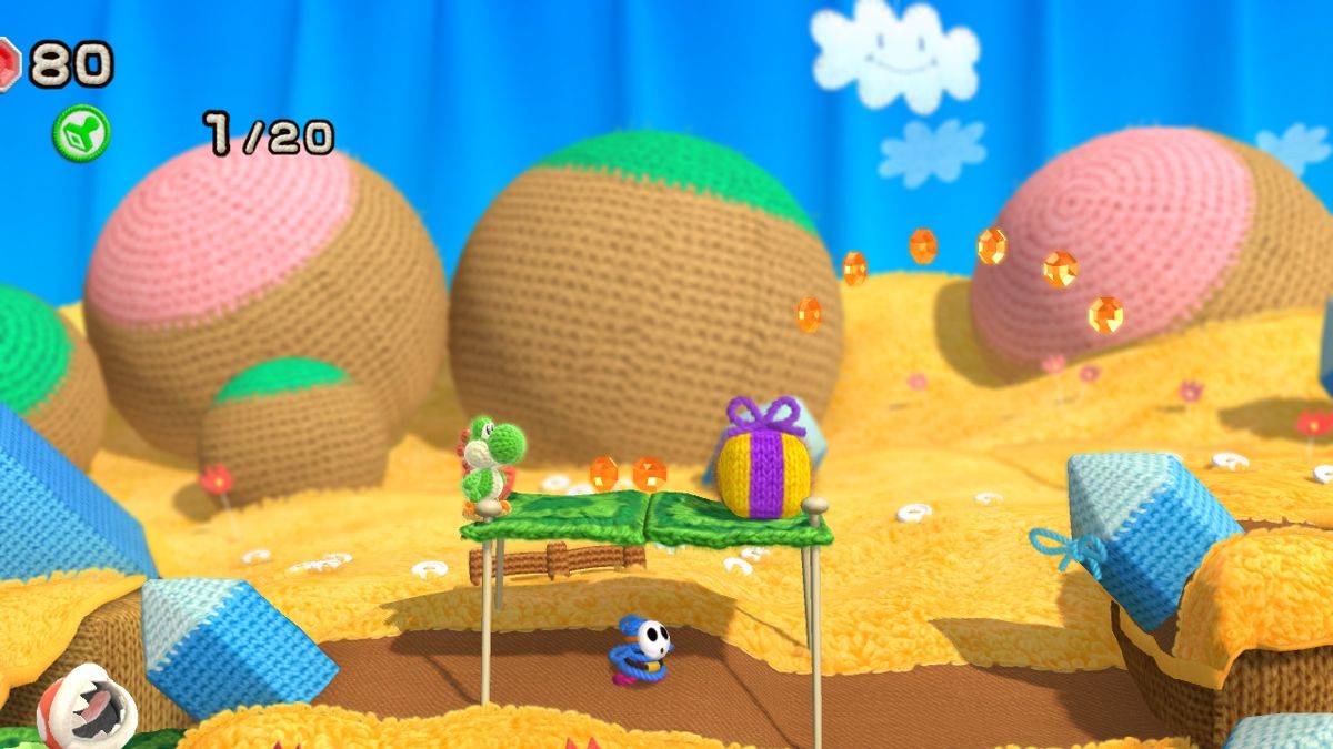 Yoshi's Woolly World (Wii U) screenshot: Getting started in World 1-1