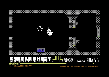Bubble Ghost (Commodore 64) screenshot: Directing the bubble