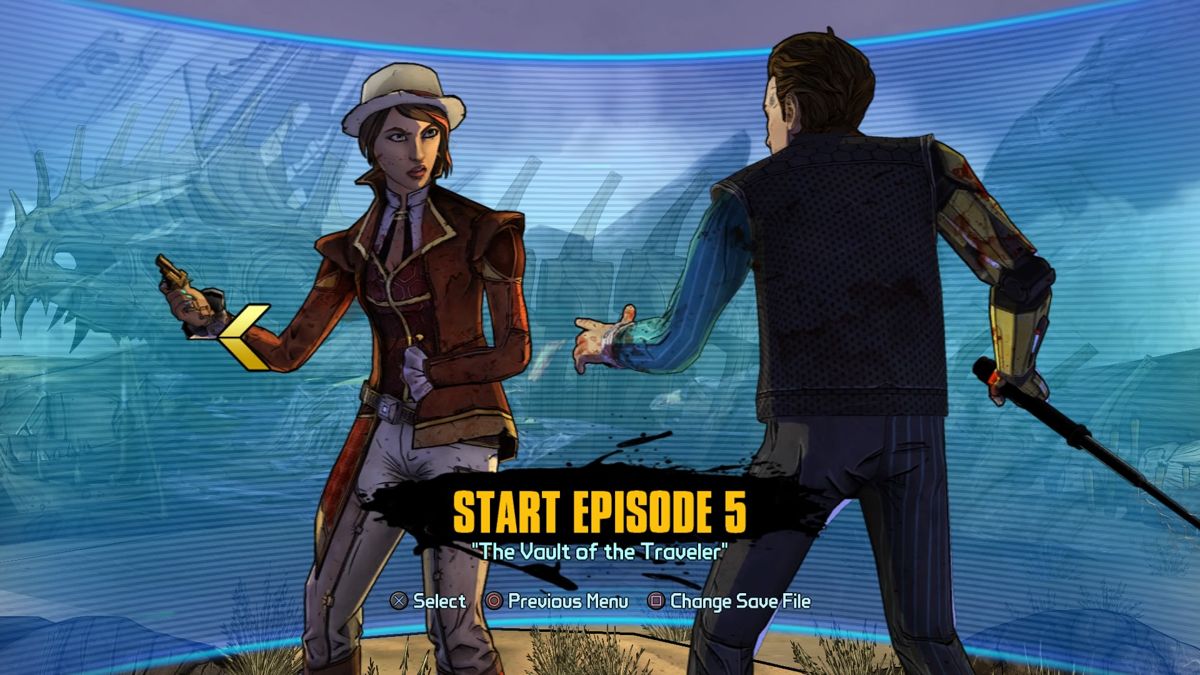 Tales from the Borderlands: Episode Five - The Vault of the Traveler (PlayStation 4) screenshot: Episode select screen