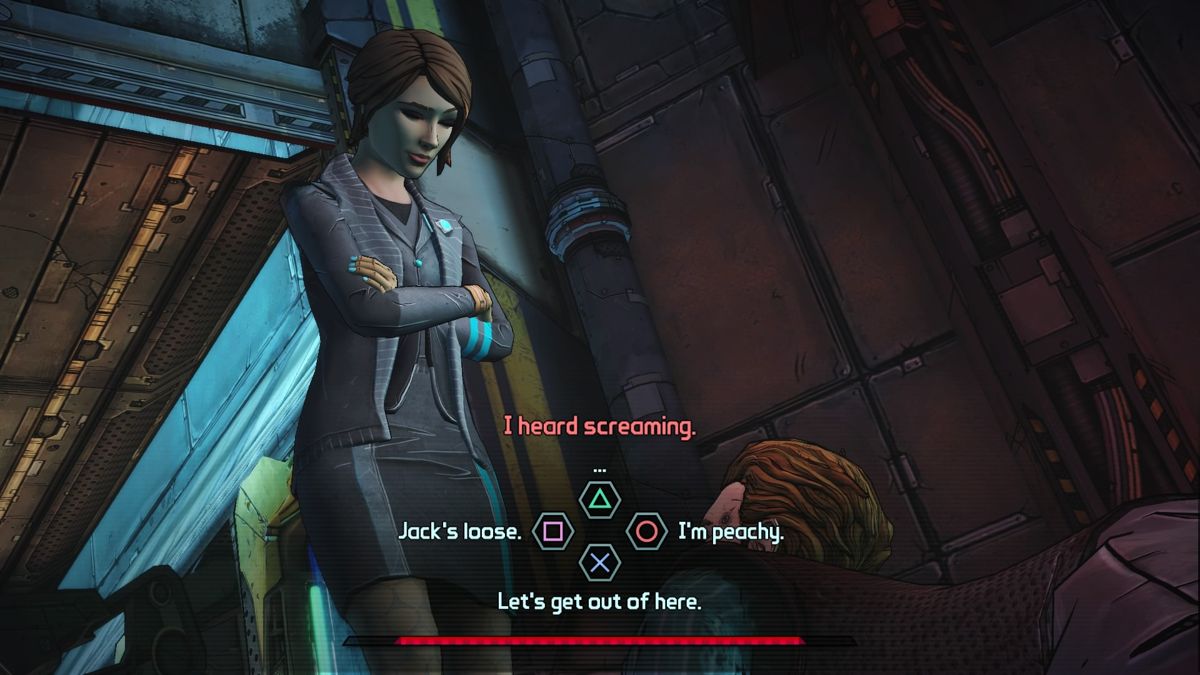 Tales from the Borderlands: Episode Five - The Vault of the Traveler (PlayStation 4) screenshot: Fiona wouldn't leave without Rhys