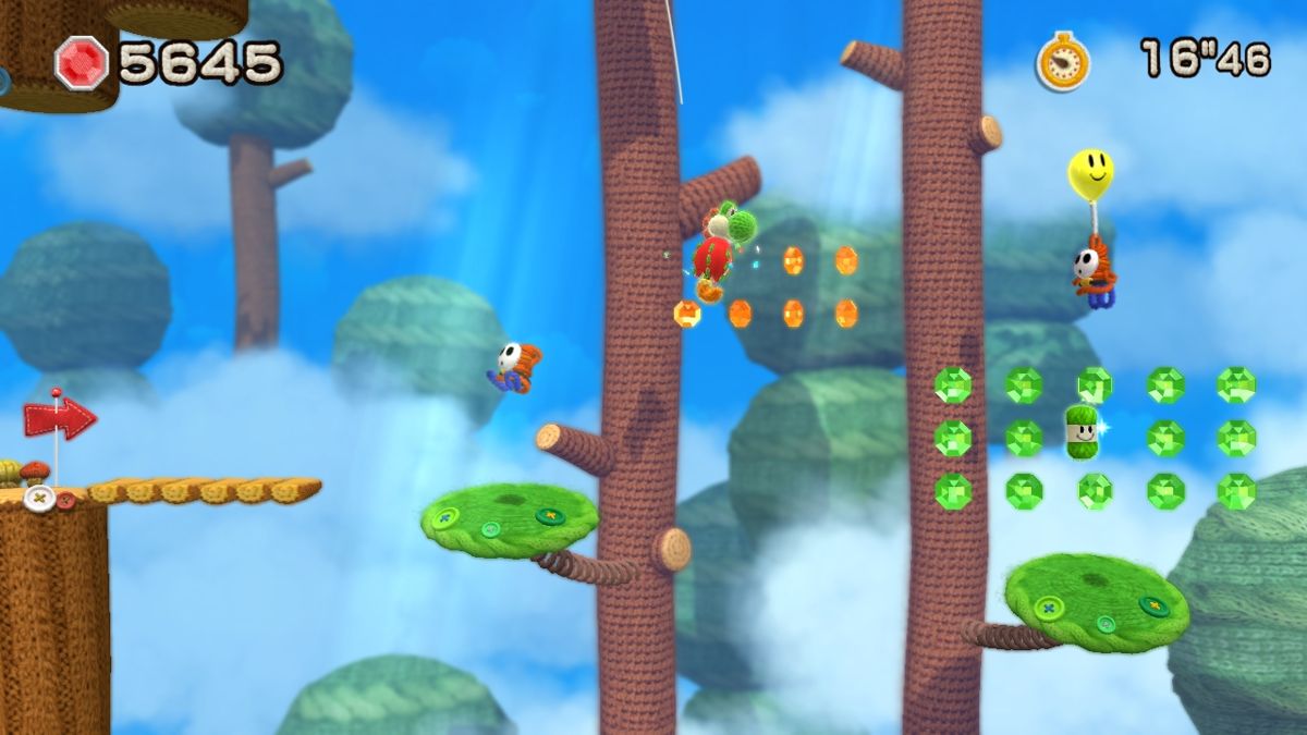 Yoshi's Woolly World (Wii U) screenshot: Yoshi is transformed into... an Umbrella?