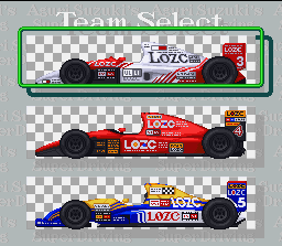 Redline: F1 Racer (SNES) screenshot: Car selection.