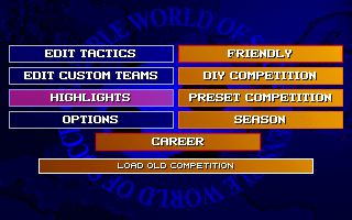 Sensible World of Soccer: European Championship Edition (DOS) screenshot: Main menu