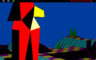 The Sentry (DOS) screenshot: The Sentinel stares out across the land, sadly unaware that I have managed to sneak up behind him.