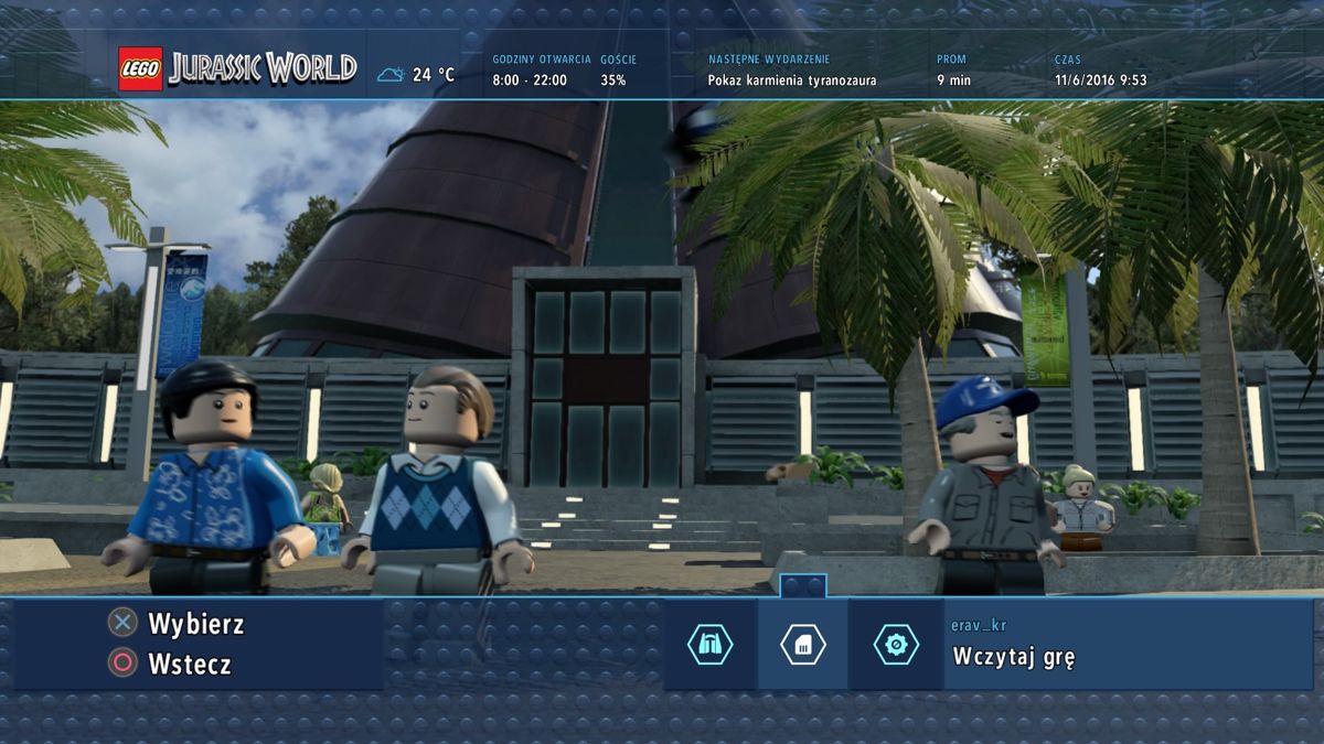 LEGO Jurassic World (PlayStation 4) screenshot: In game menu