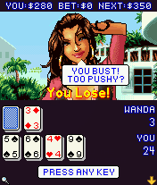 Sexy Poker 2004 (J2ME) screenshot: A game of blackjack gone awry.