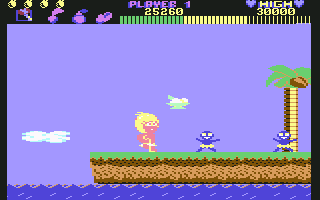 Wonder Boy (Commodore 64) screenshot: Beware the coal kids