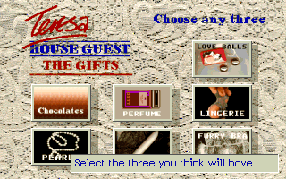 Teresa: House Guest (DOS) screenshot: Selecting the presents for Teresa