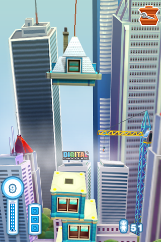 Tower Bloxx Deluxe 3D (iPhone) screenshot: The final touch - place the roof.