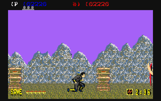 Shinobi (Amiga) screenshot: Fighting on the mountains - Part 1