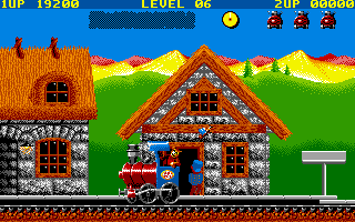 Guldkorn Expressen (DOS) screenshot: Puff in the locomotive waiting for orders.
