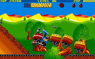 Guldkorn Expressen (DOS) screenshot: ...so you can jump over the fallen tree.