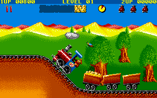 Guldkorn Expressen (DOS) screenshot: You need some speed to climb this hill.